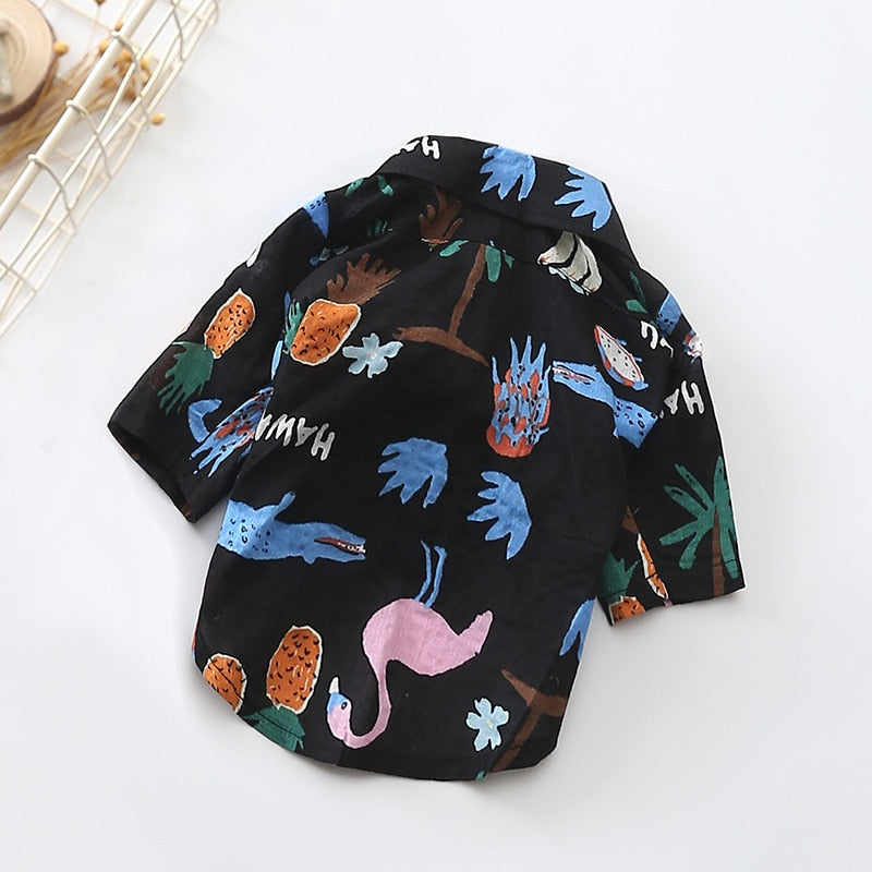 Dark blue cotton dog summer shirt for small dogs with breathable fabric and stylish designer-inspired print