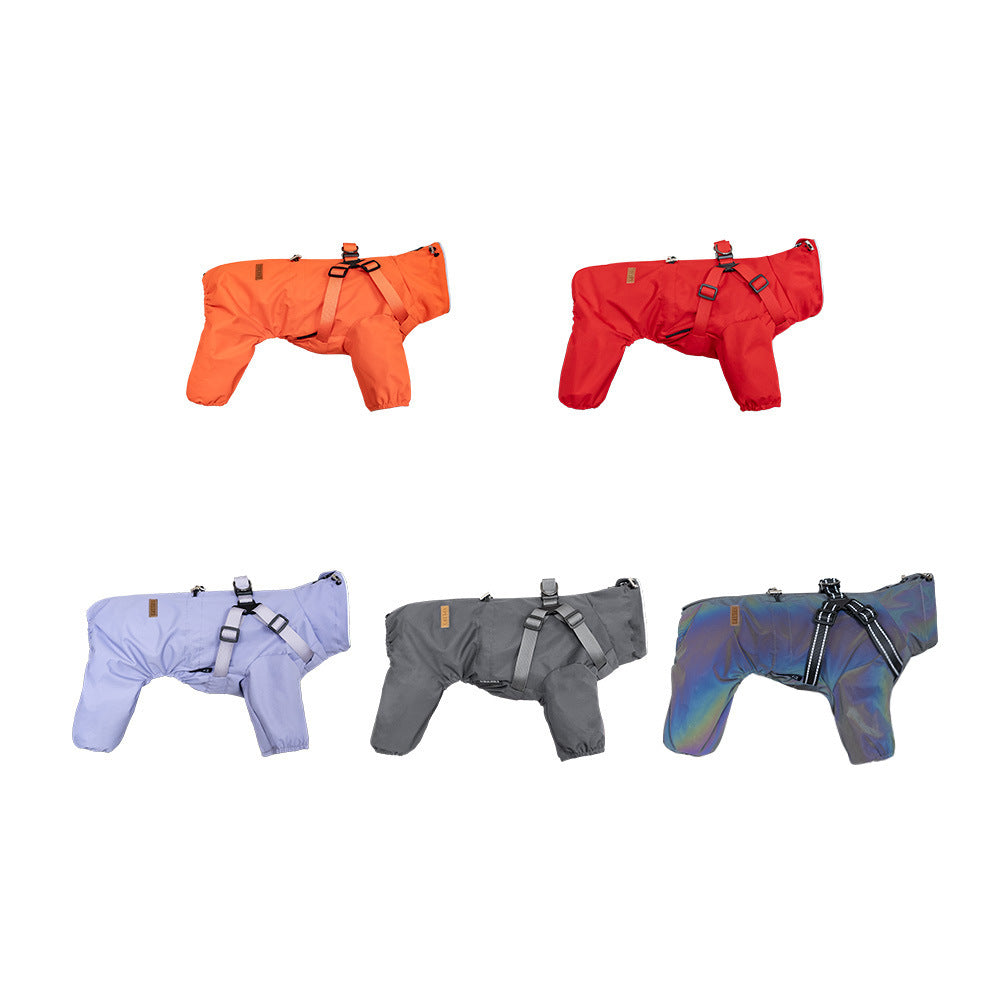 Paws For Royalty waterproof dog raincoat available in Dark Gray, Red, Orange, Purple, and Laser Gray