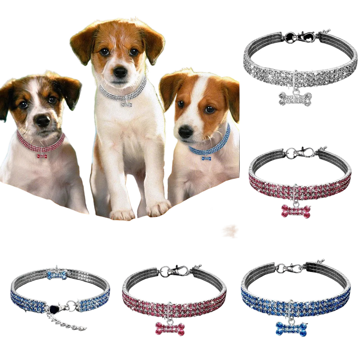 Bling Pet Dog Collar Fashion Bone Pendant Crystal Diamond Cat Collars For Small Medium Dogs Jewelry Necklace Pets Accessories