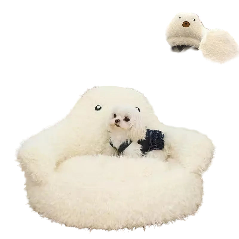 Paws For Royalty luxury alpaca dog bed in beige featuring ultra-soft plush fabric and a calming donut design for small dogs and cats