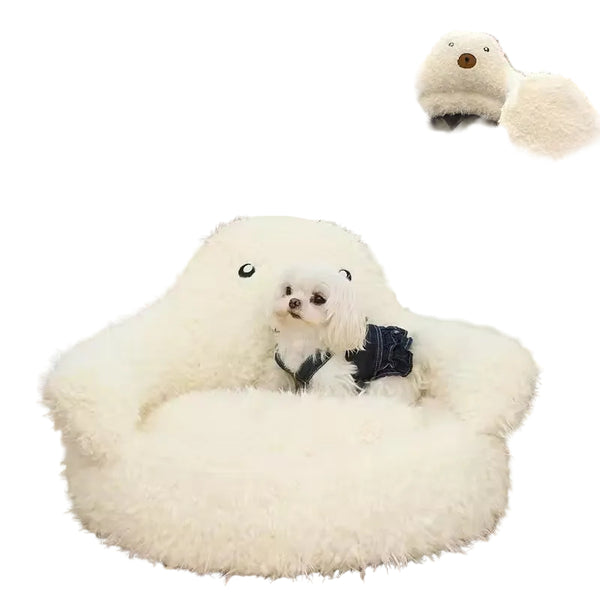 Paws For Royalty luxury alpaca dog bed in beige featuring ultra-soft plush fabric and a calming donut design for small dogs and cats