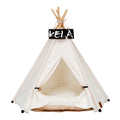 Beige dog teepee tent bed with a cozy enclosed design and cushioned mattress for small dogs and cats