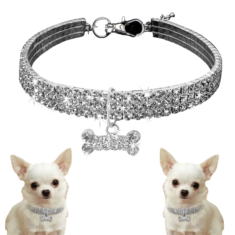 Bling Pet Dog Collar Fashion Bone Pendant Crystal Diamond Cat Collars For Small Medium Dogs Jewelry Necklace Pets Accessories