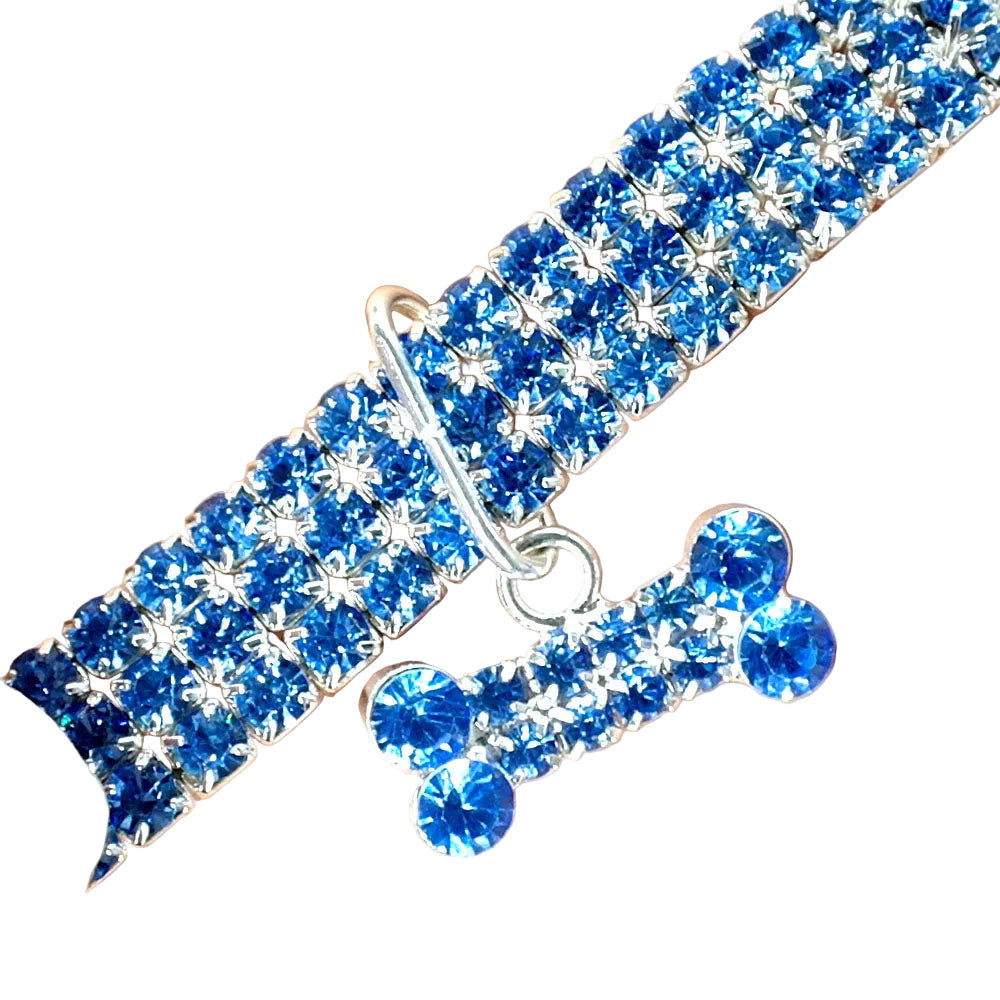 Blue rhinestone collar for small dogs