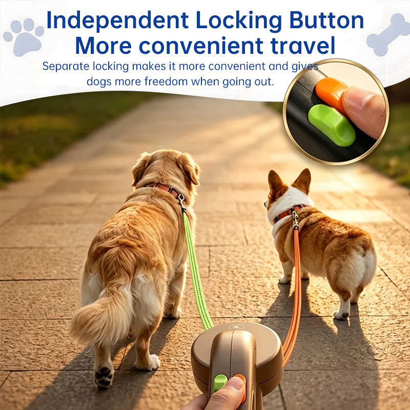 Dual / Double Dog Leash, 360° Retractable Roulette, 3M, LED Light, Tangle-Free, Double-Ended Traction Rope
