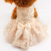 Small dog wearing the Paws For Royalty Sequin Lace Dog Wedding Dress, featuring sparkling sequins, embroidered lace, and a layered princess tutu skirt for special occasions.