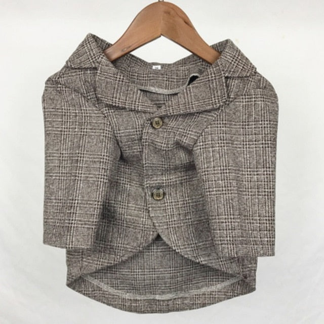Khaki luxury dog tuxedo party suit for small dogs featuring a sophisticated formal design for celebrations and photoshoots