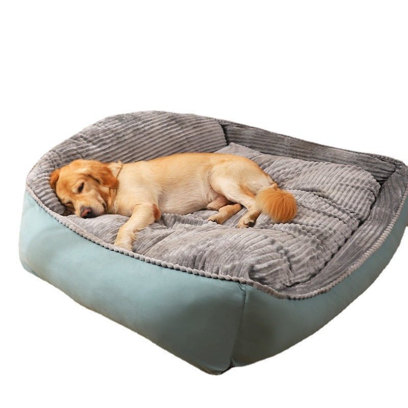 Dog lying comfortably on the Paws For Royalty luxury orthopedic dog bed featuring high-density foam cushioning for supportive sleep