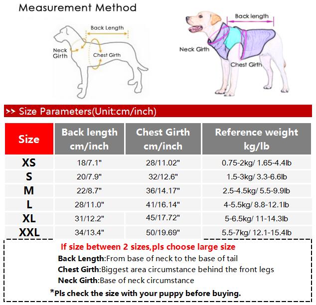Size guide for Paws For Royalty embroidered denim dog jacket for small dogs