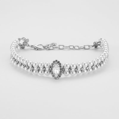 Paws For Royalty Diamond Pearl Dog Collar showcasing a luxury rhinestone and pearl design for small dogs and cats, perfect for weddings and special occasions.