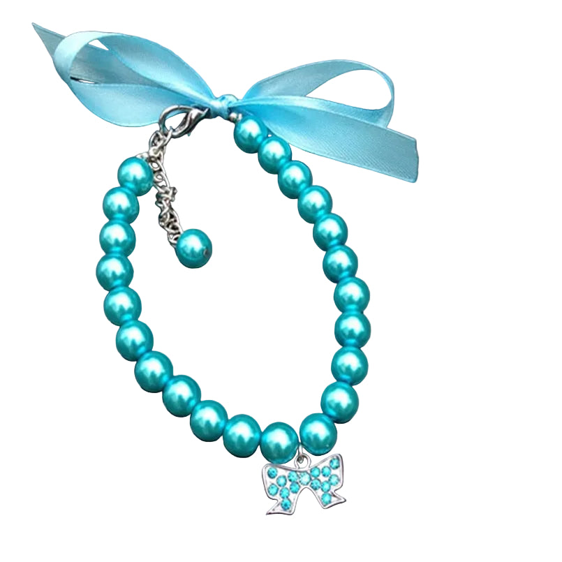Blue Paws For Royalty Pearl Rhinestone Dog Collar featuring elegant pearl accents and sparkling crystal rhinestones, perfect for weddings, celebrations, and boutique pet fashion.