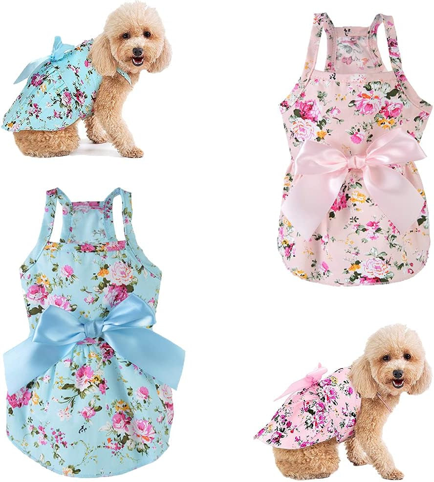 Summer dress with bow-knot on small dog