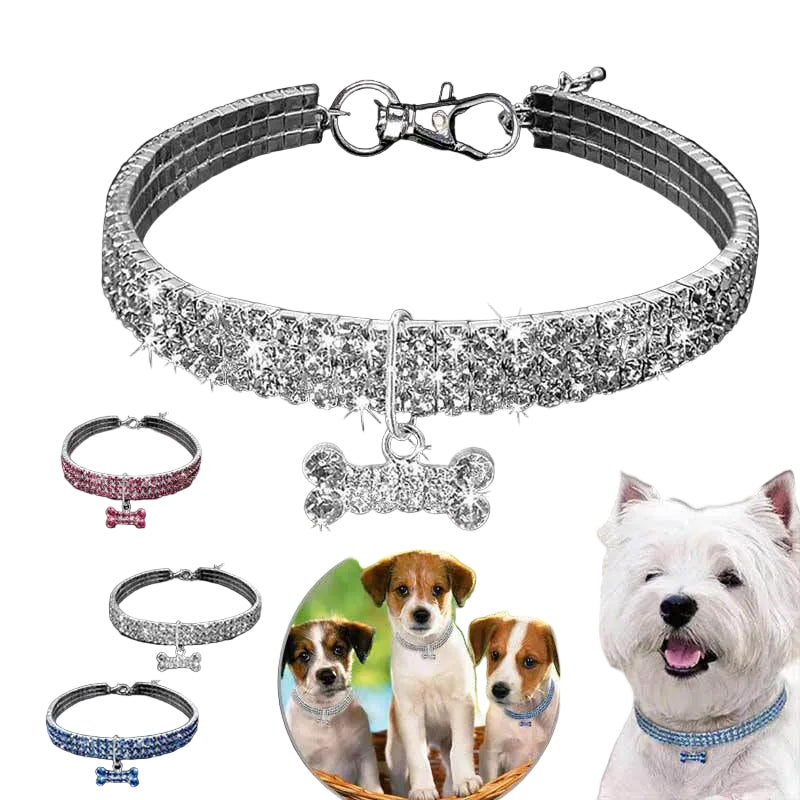 Bling Pet Dog Collar Fashion Bone Pendant Crystal Diamond Cat Collars For Small Medium Dogs Jewelry Necklace Pets Accessories