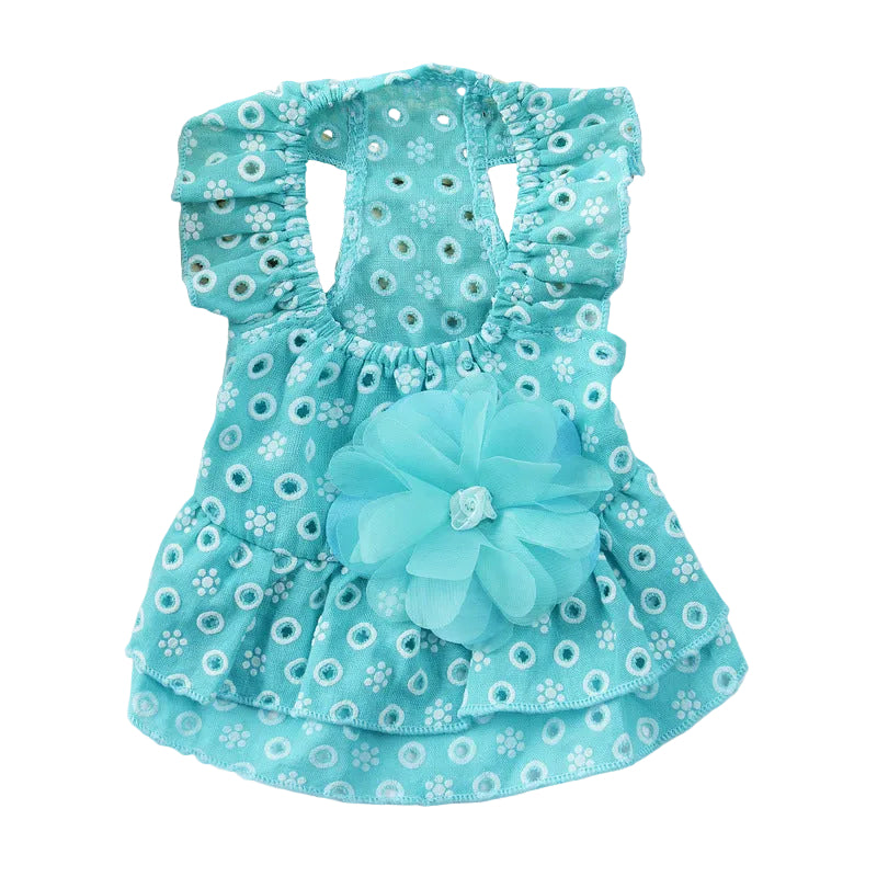 Sky blue lace princess dress for small dogs with an elegant feminine design
