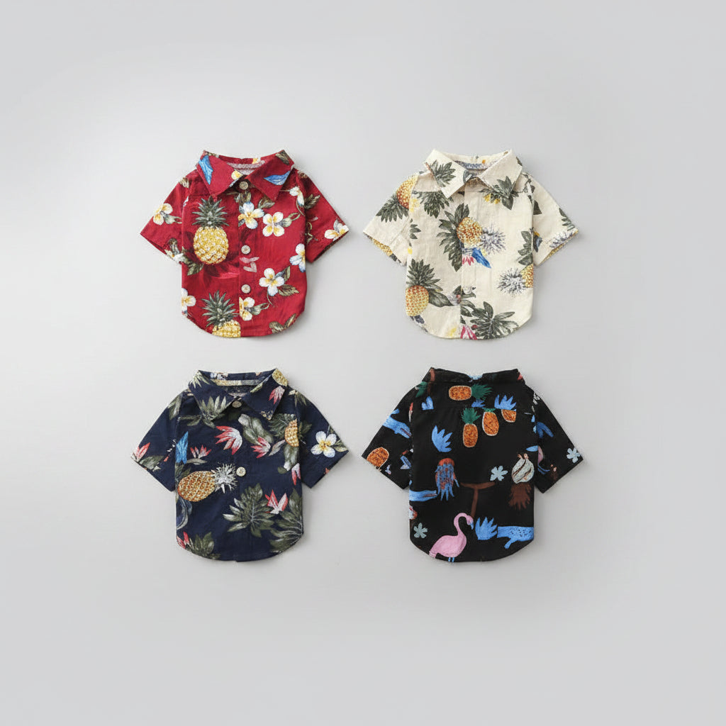 Cotton dog summer shirt available in red, white, dark blue, and black colors
