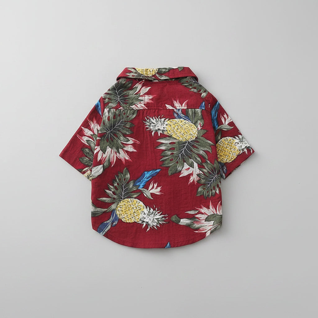 Red cotton dog summer shirt with breathable lightweight design for small breeds
