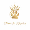 A gold crown and paw print logo with the text 'Paws for Royalty' on a plain white background.