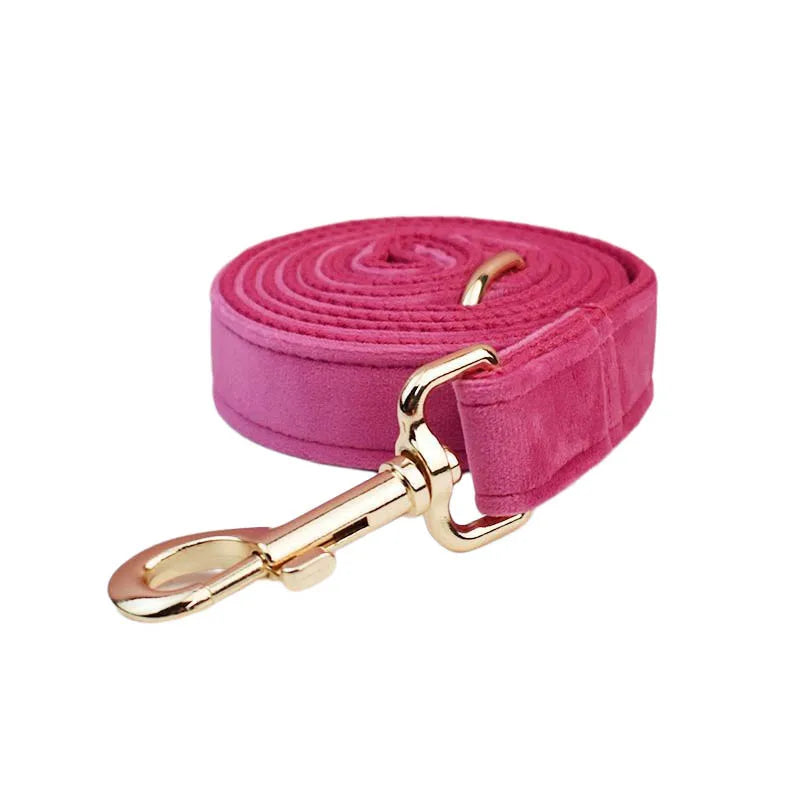 Rose Red Velvet Dog Collar and Leash Set for Dogs Custom Engraved Nameplate Pet Supplies Dog Leash Velvet23