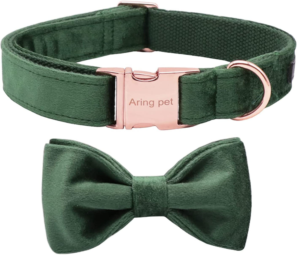 Paws For Royalty emerald green velvet dog collar featuring a removable bow tie and adjustable design for small dogs and cats
