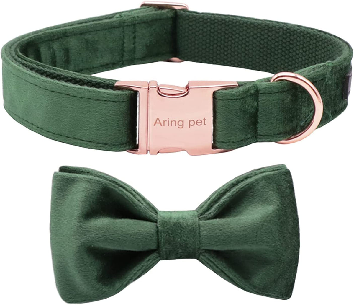 Paws For Royalty emerald green velvet dog collar featuring a removable bow tie and adjustable design for small dogs and cats