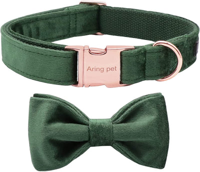 Paws For Royalty emerald green velvet dog collar featuring a removable bow tie and adjustable design for small dogs and cats