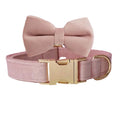 Paws For Royalty personalized baby pink velvet dog collar and bow tie set for small dogs and cats